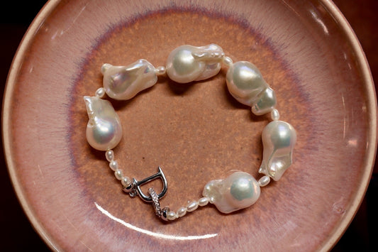 Diana – Large Baroque Pearl Bracelet with Pavé D Clasp