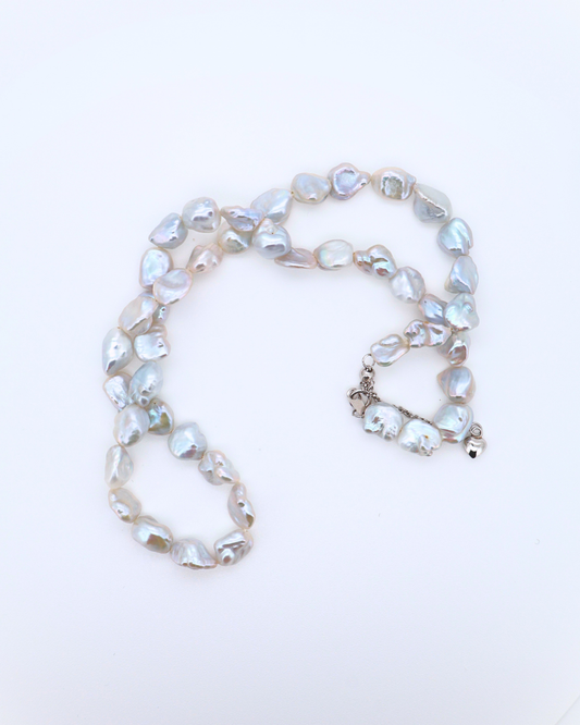 Blue Blood – Crushed Silver Baroque Pearl Necklace