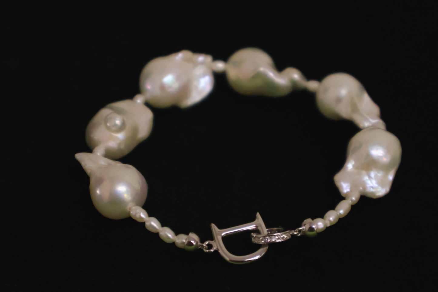 Diana – Large Baroque Pearl Bracelet with Pavé D Clasp