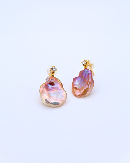 Violet Silk – Purple Baroque Pearl Earrings with Pavé Detail (18K Gold-Plated Silver)
