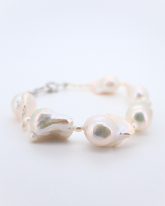 Diana – Large Baroque Pearl Bracelet with Pavé D Clasp