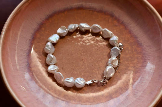 Blue Blood – Crushed Silver Baroque Pearl Sterling Silver Bracelet