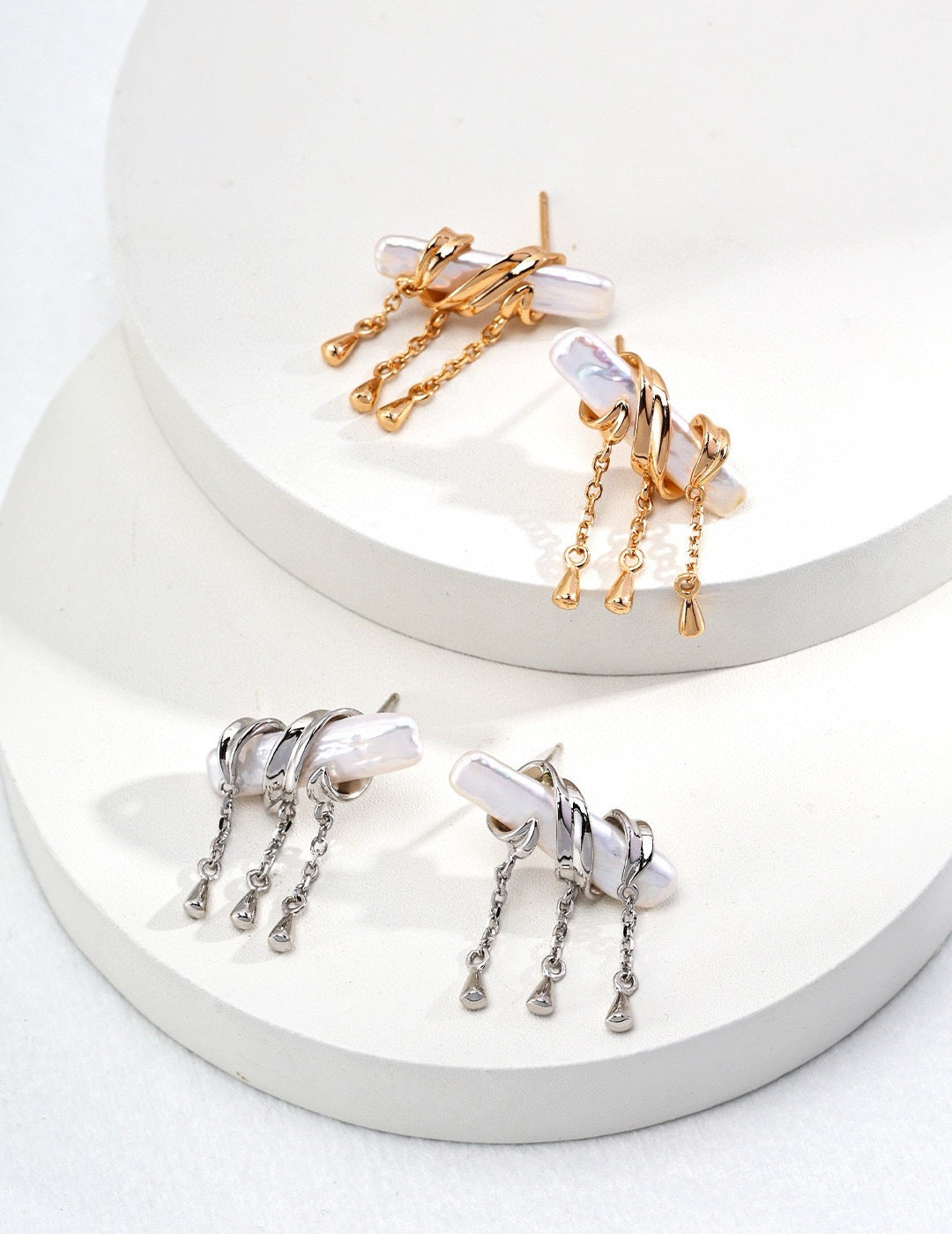 Baroque Pearl Fringe Earrings in Gold and Silver | BARØ