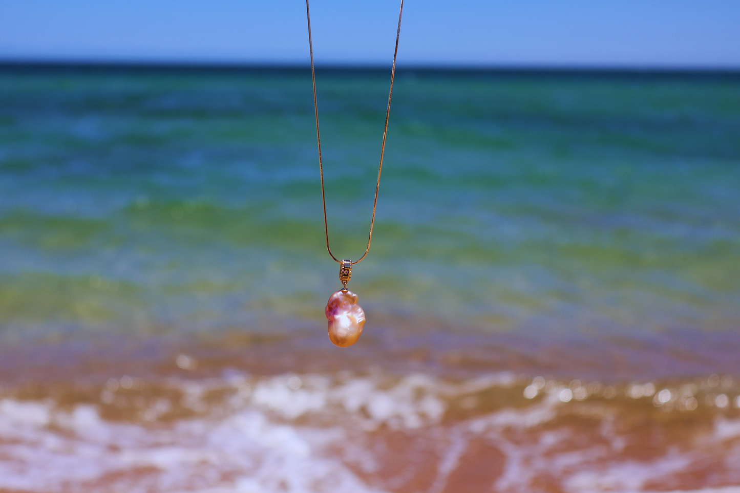 Iridescent Glow – Petite Baroque Pearl Pendant on Soft 18K Gold Chain