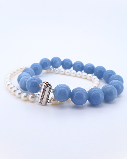 Aqua Prelude – Aquamarine & Baroque Pearl Double-Layer Bracelet