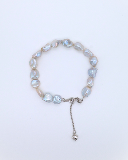 Blue Blood – Crushed Silver Baroque Pearl Sterling Silver Bracelet