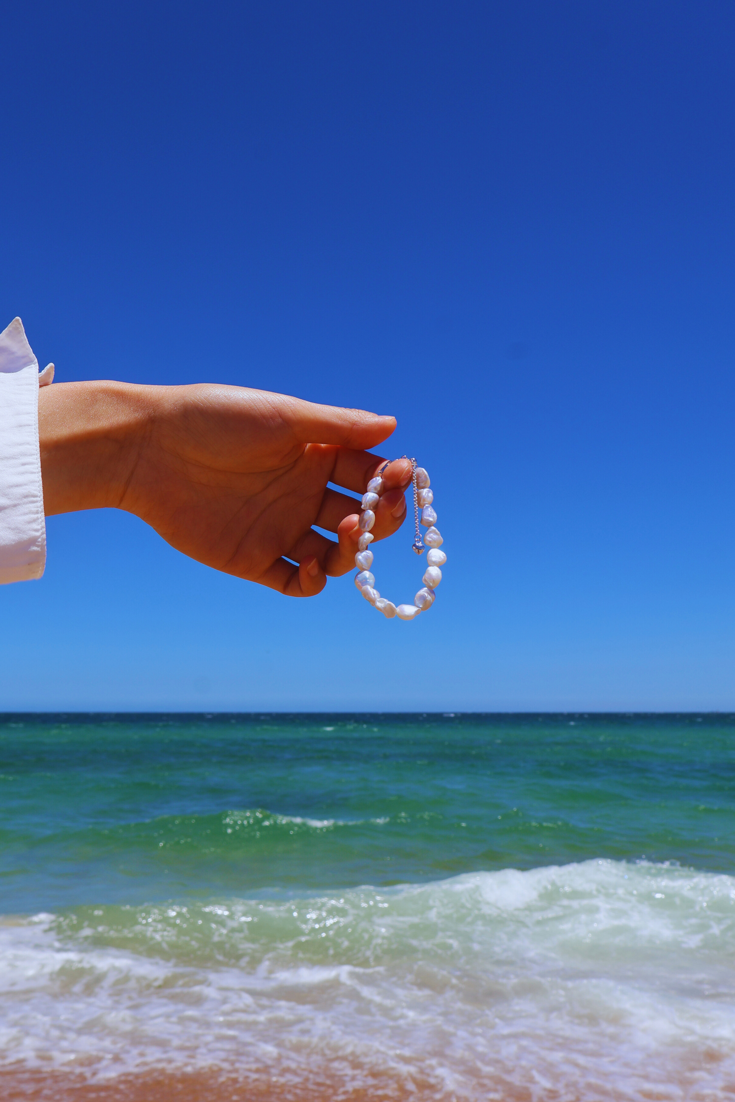 Blue Blood – Crushed Silver Baroque Pearl Sterling Silver Bracelet