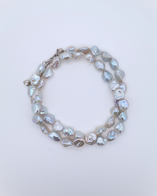 Blue Blood – Crushed Silver Baroque Pearl Necklace