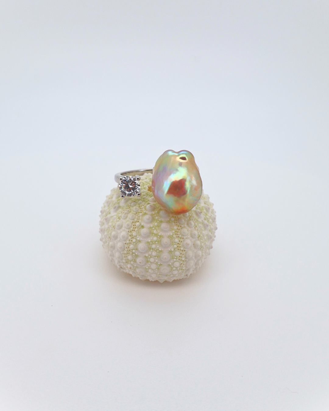 Blush Spark – Pink Baroque Pearl Adjustable Ring with Pavé Detail