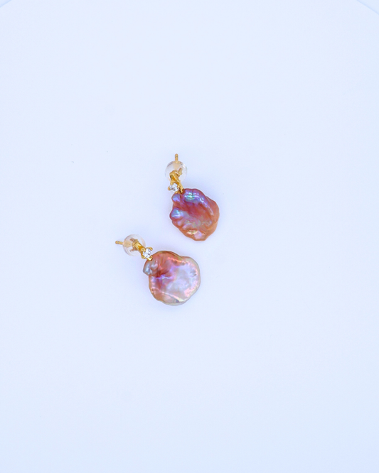 Violet Silk – Purple Baroque Pearl Earrings with Pavé Detail (18K Gold-Plated Silver)