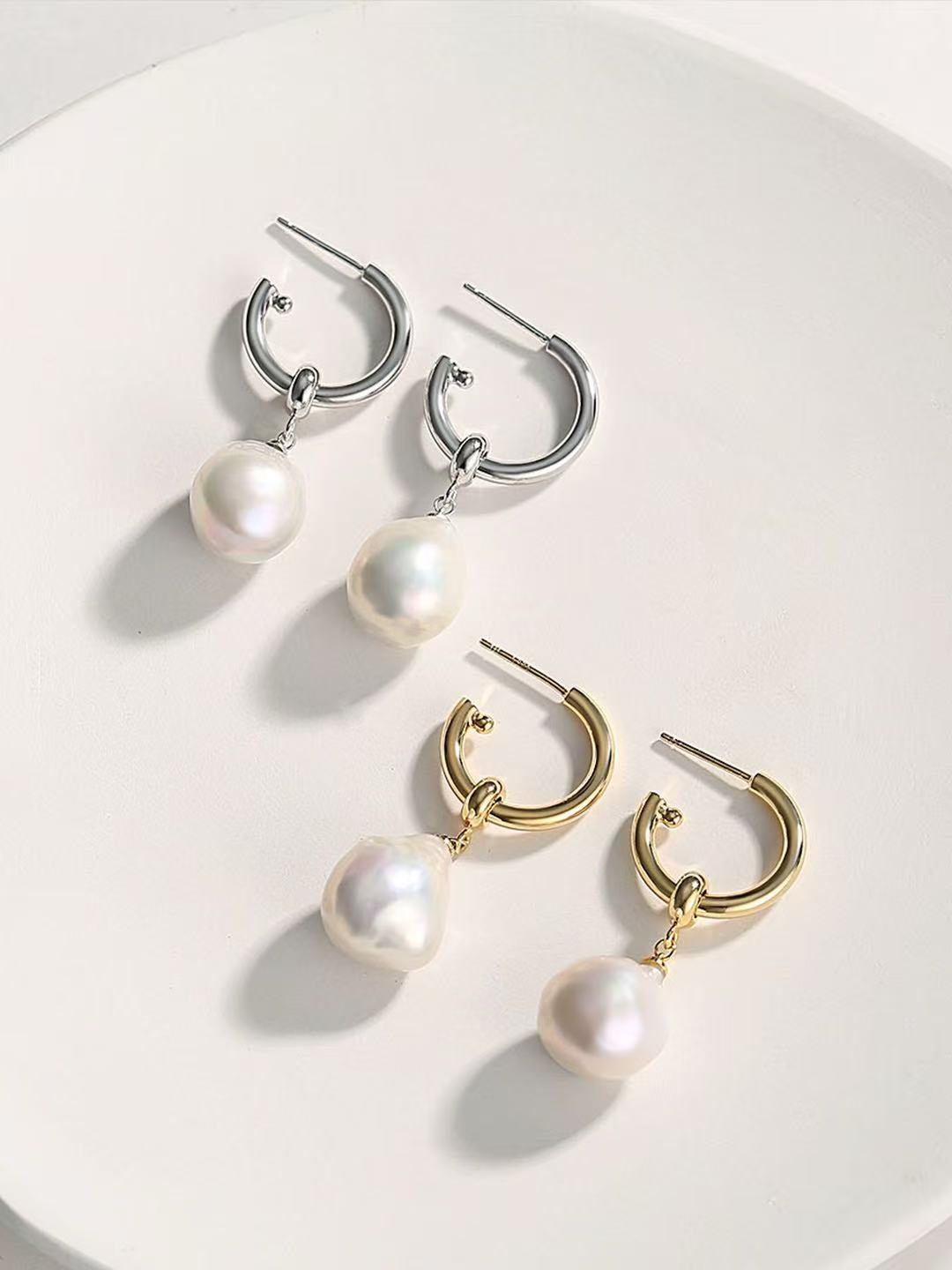 Baroque Pearl Hoop Drop Earrings in Gold | BARØ