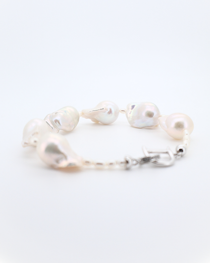 Diana – Large Baroque Pearl Bracelet with Pavé D Clasp
