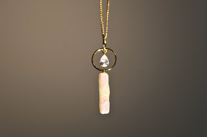 Stellar River – Rectangular Baroque Pearl Pendant Necklace with Pavé Detail