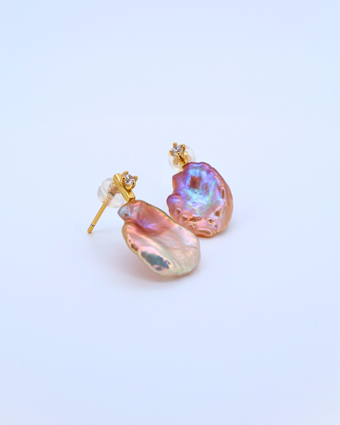 Violet Silk – Purple Baroque Pearl Earrings with Pavé Detail (18K Gold-Plated Silver)