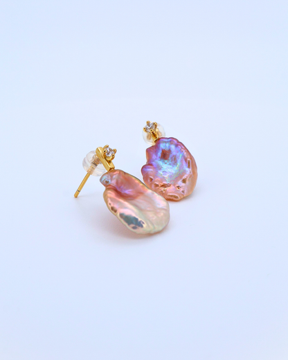 Violet Silk – Purple Baroque Pearl Earrings with Pavé Detail (18K Gold-Plated Silver)