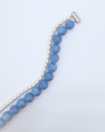 Aqua Prelude – Aquamarine & Baroque Pearl Double-Layer Bracelet