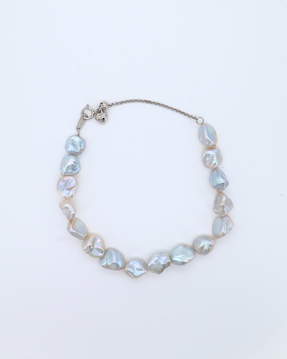 Blue Blood – Crushed Silver Baroque Pearl Sterling Silver Bracelet