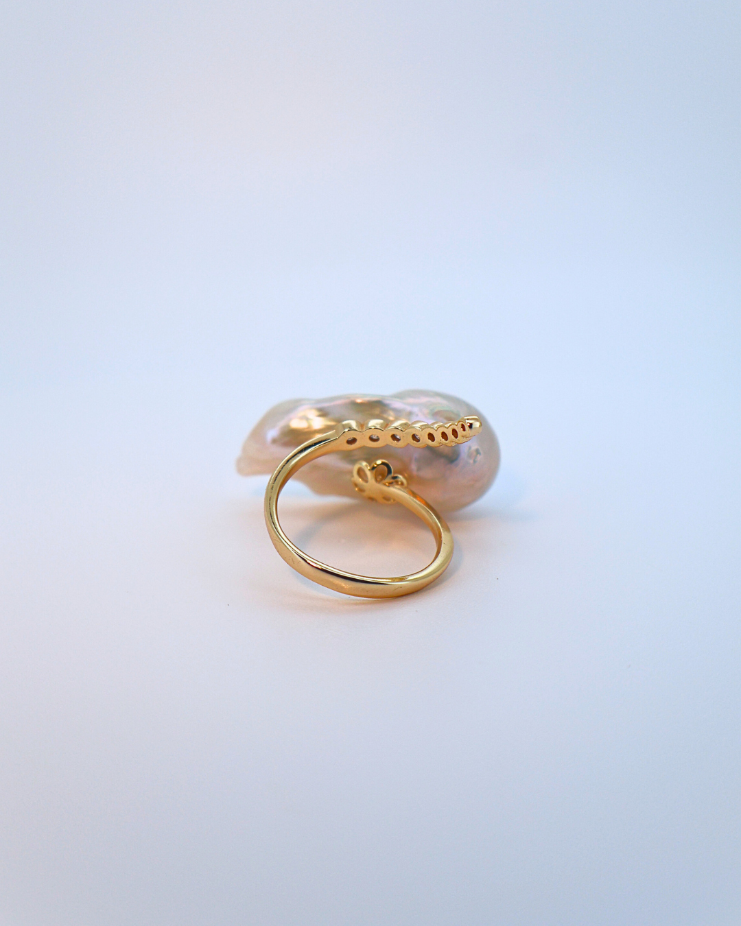 Halo Statement – Extra-Large Baroque Pearl Adjustable Ring with Pavé Halo