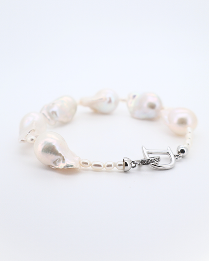 Diana – Large Baroque Pearl Bracelet with Pavé D Clasp