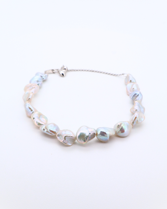 Blue Blood – Crushed Silver Baroque Pearl Sterling Silver Bracelet