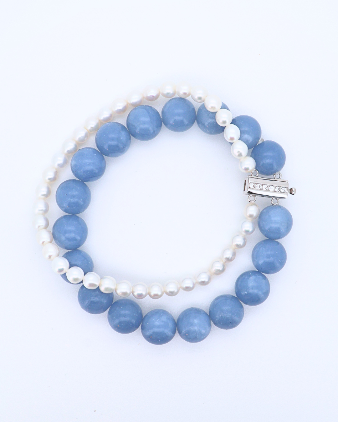 Aqua Prelude – Aquamarine & Baroque Pearl Double-Layer Bracelet