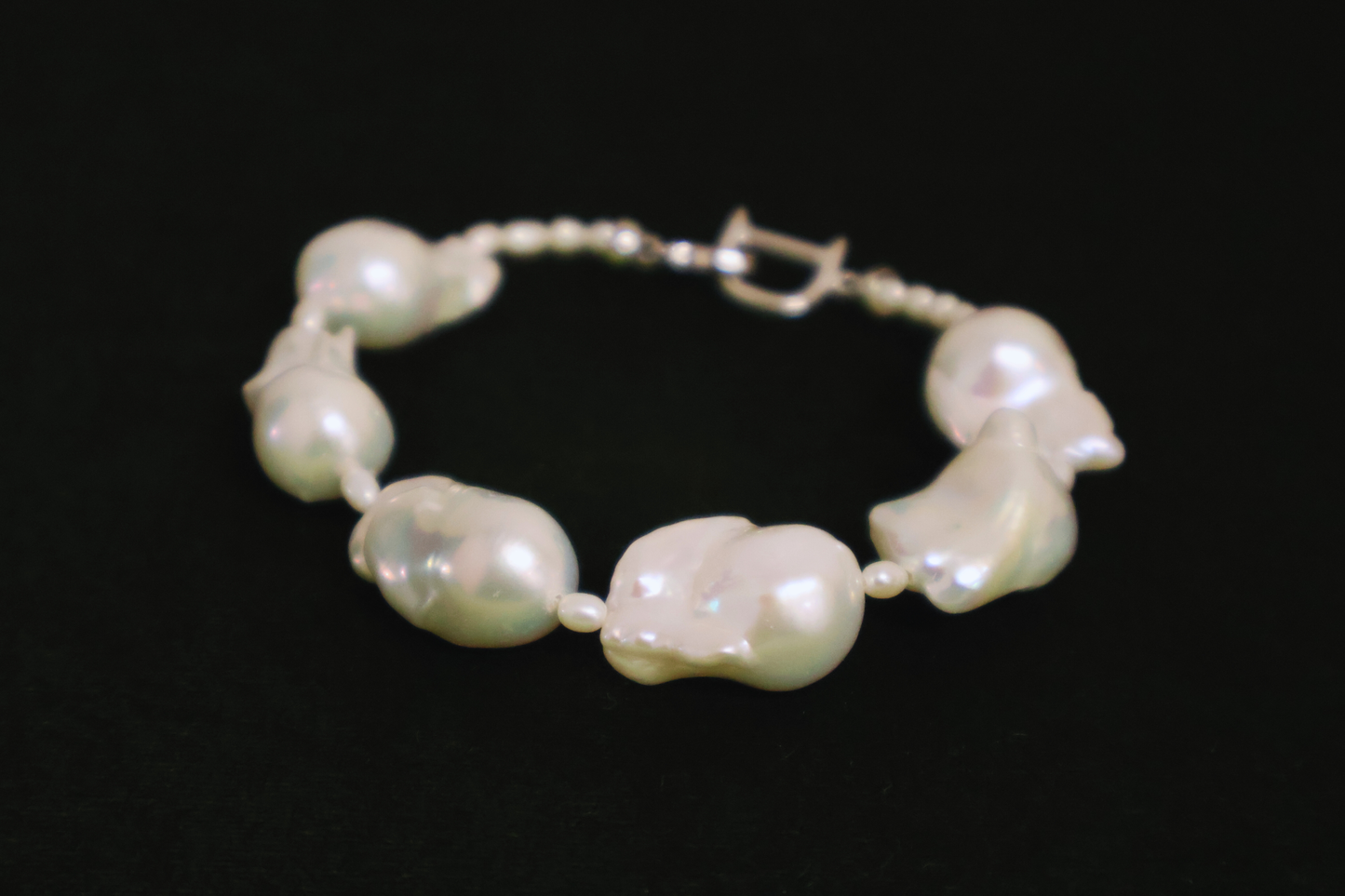 Diana – Large Baroque Pearl Bracelet with Pavé D Clasp