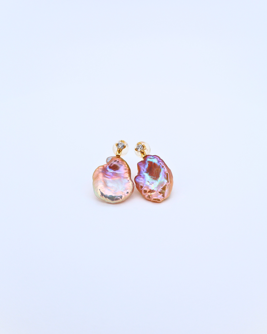 Violet Silk – Purple Baroque Pearl Earrings with Pavé Detail (18K Gold-Plated Silver)
