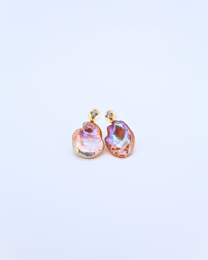 Violet Silk – Purple Baroque Pearl Earrings with Pavé Detail (18K Gold-Plated Silver)