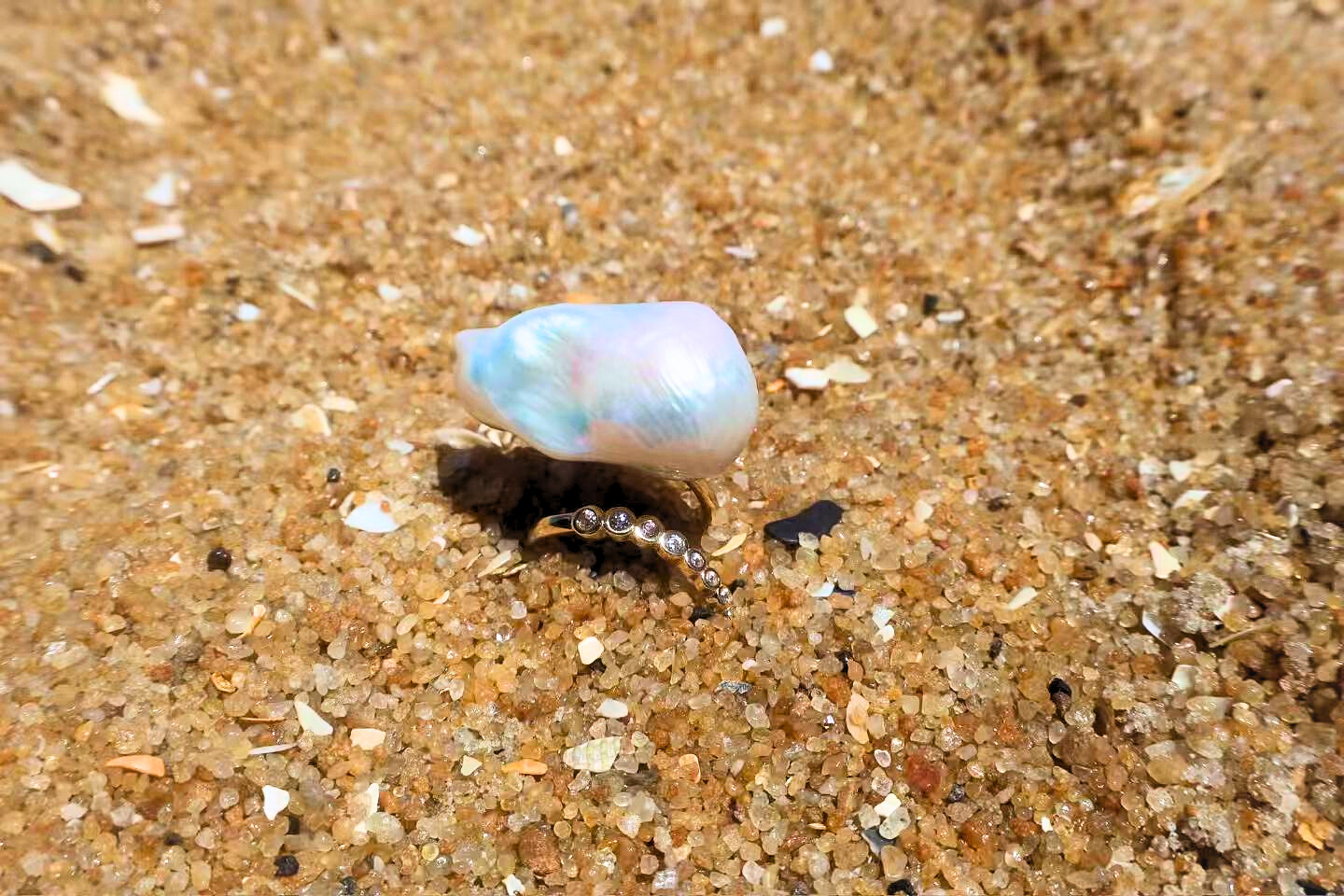 Halo Statement – Extra-Large Baroque Pearl Adjustable Ring with Pavé Halo