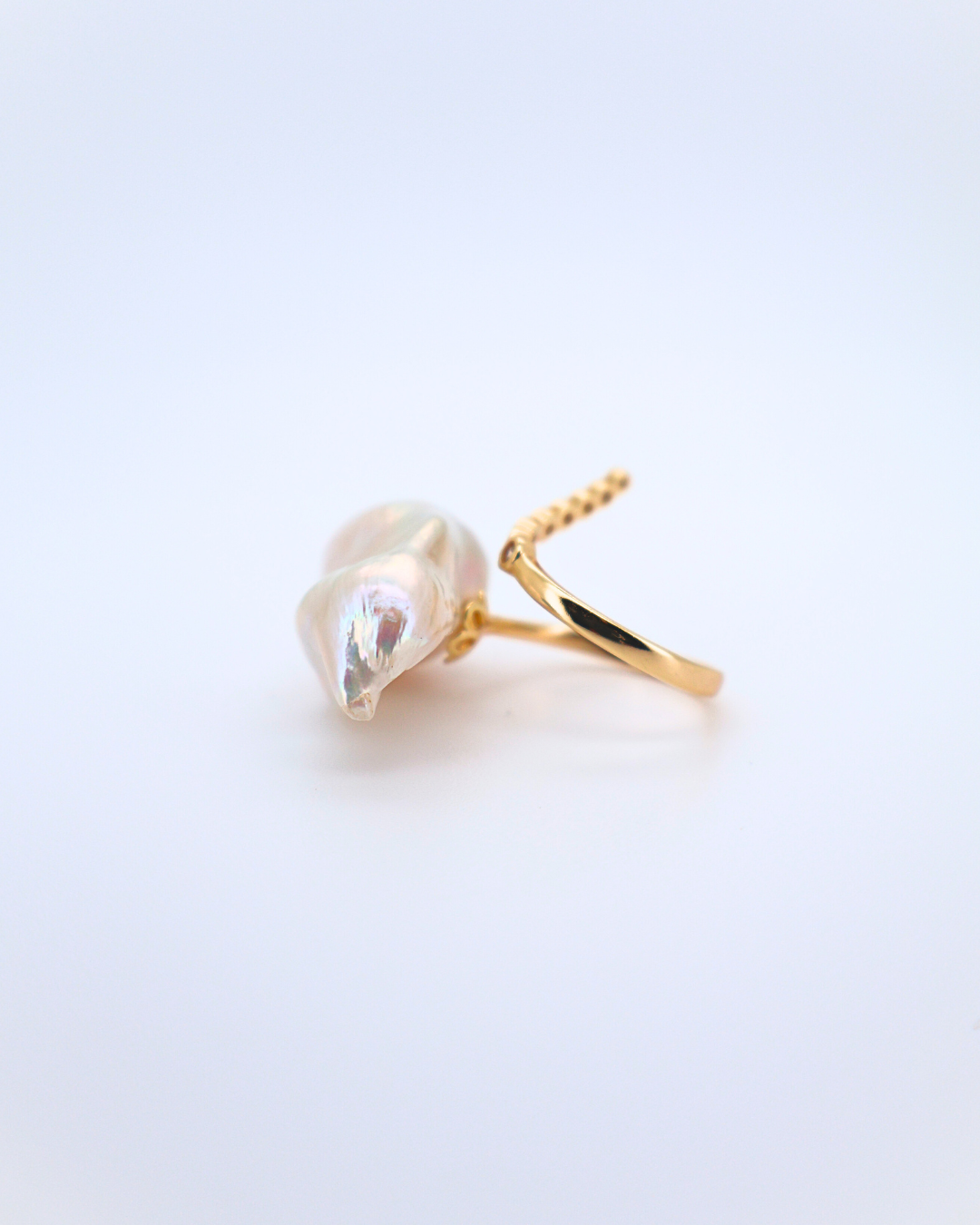 Halo Statement – Extra-Large Baroque Pearl Adjustable Ring with Pavé Halo