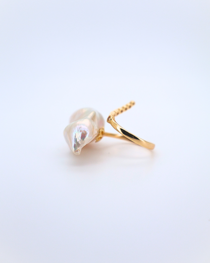 Halo Statement – Extra-Large Baroque Pearl Adjustable Ring with Pavé Halo