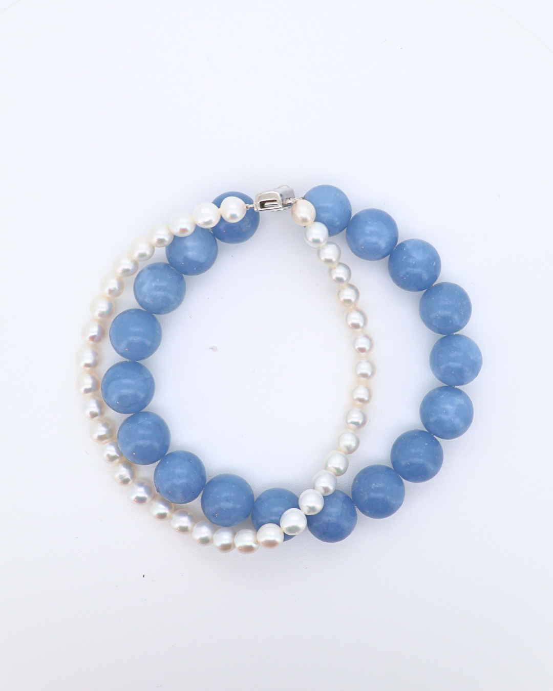 Aqua Prelude – Aquamarine & Baroque Pearl Double-Layer Bracelet