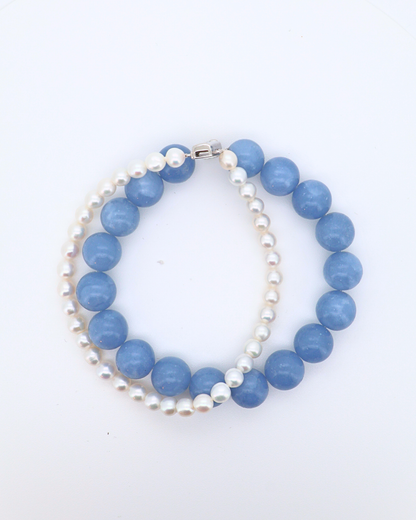 Aqua Prelude – Aquamarine & Baroque Pearl Double-Layer Bracelet