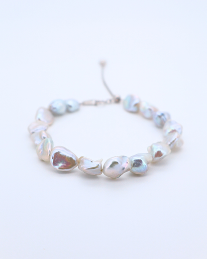 Blue Blood – Crushed Silver Baroque Pearl Sterling Silver Bracelet