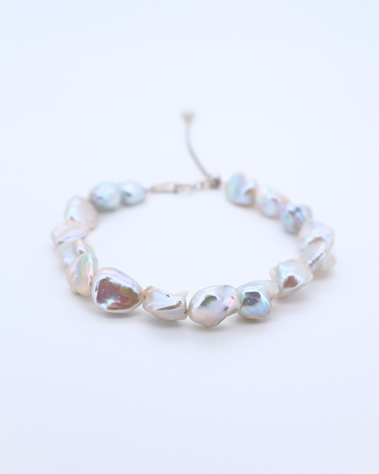 Blue Blood – Crushed Silver Baroque Pearl Sterling Silver Bracelet