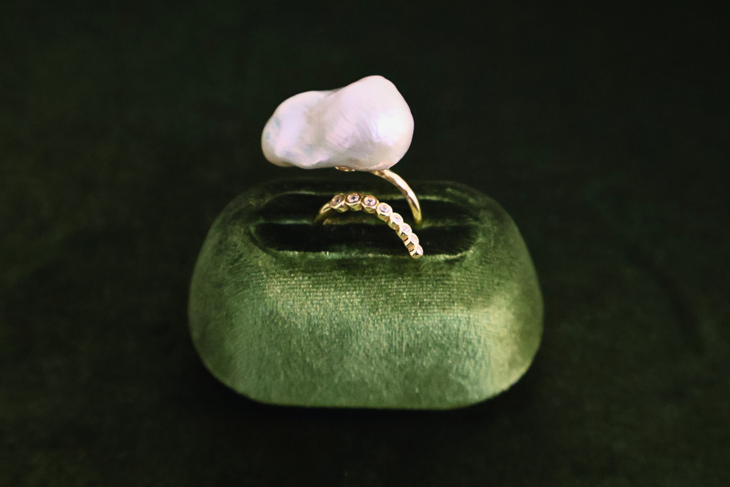 Halo Statement – Extra-Large Baroque Pearl Adjustable Ring with Pavé Halo