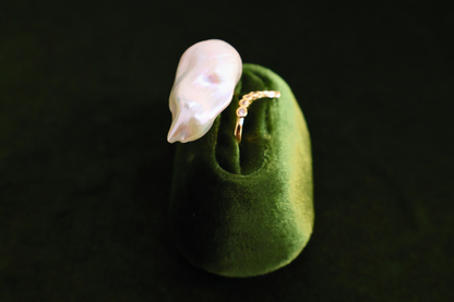 Halo Statement – Extra-Large Baroque Pearl Adjustable Ring with Pavé Halo