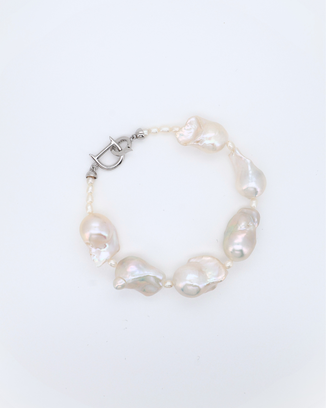 Diana – Large Baroque Pearl Bracelet with Pavé D Clasp