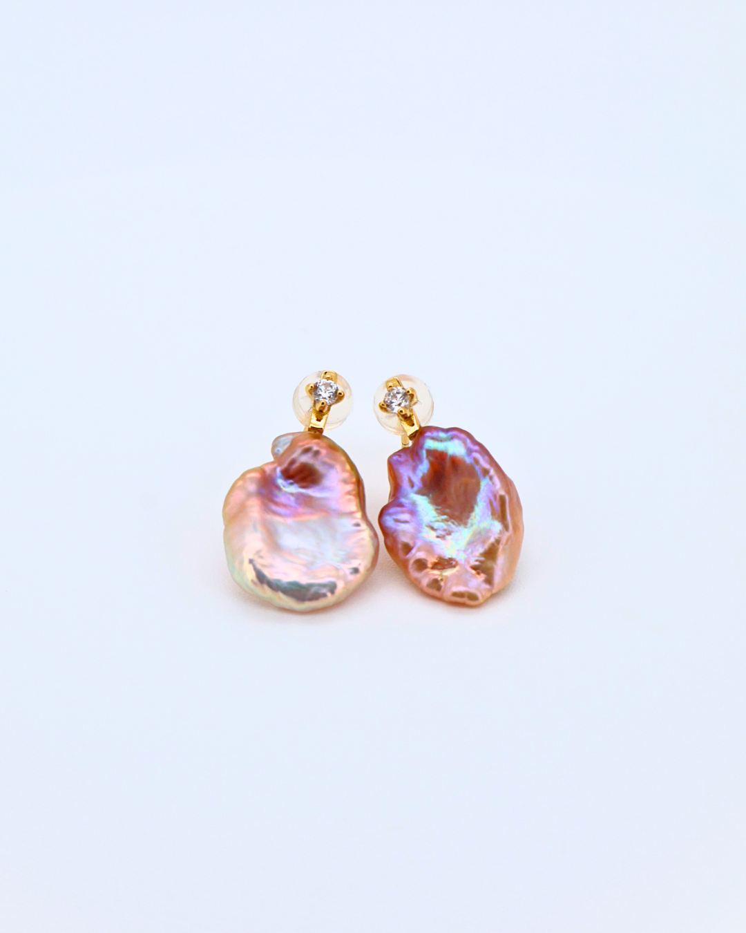 Violet Silk – Purple Baroque Pearl Earrings with Pavé Detail (18K Gold-Plated Silver)
