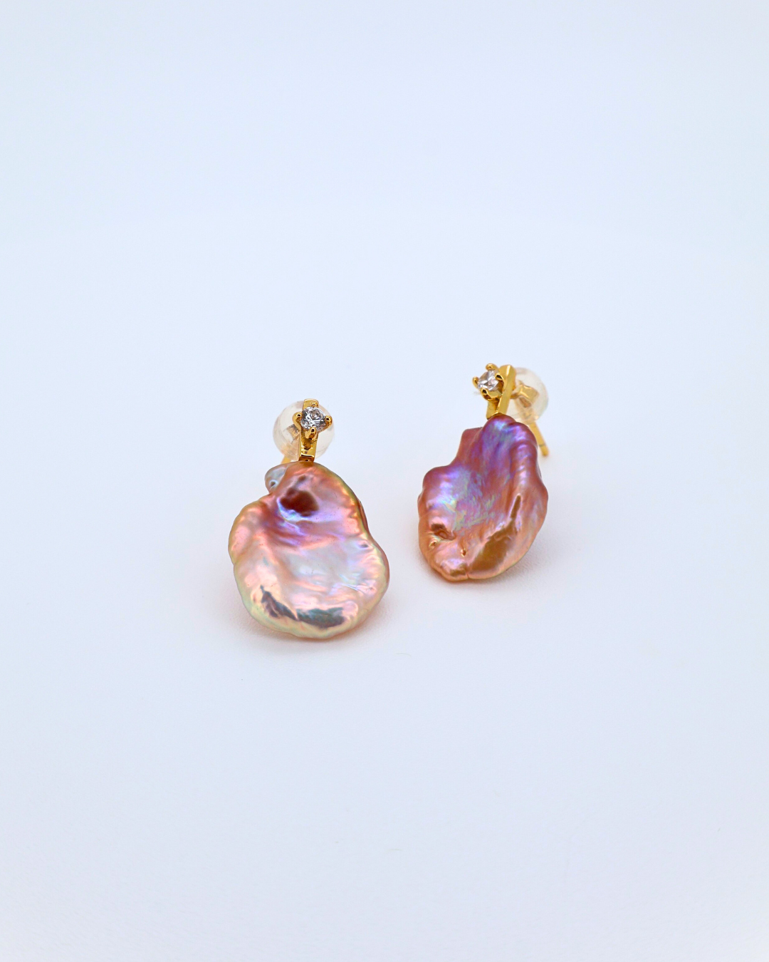 Violet Silk – Purple Baroque Pearl Earrings with Pavé Detail (18K Gold-Plated Silver)