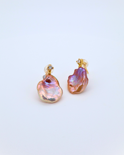Violet Silk – Purple Baroque Pearl Earrings with Pavé Detail (18K Gold-Plated Silver)