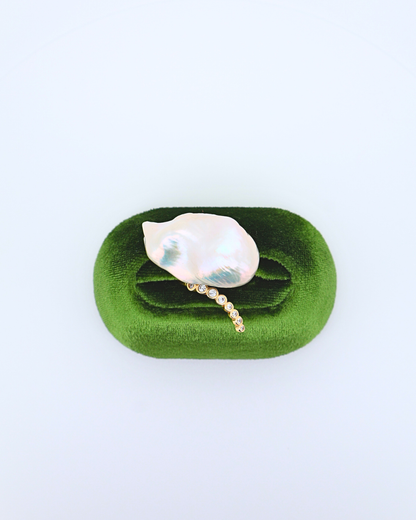 Halo Statement – Extra-Large Baroque Pearl Adjustable Ring with Pavé Halo