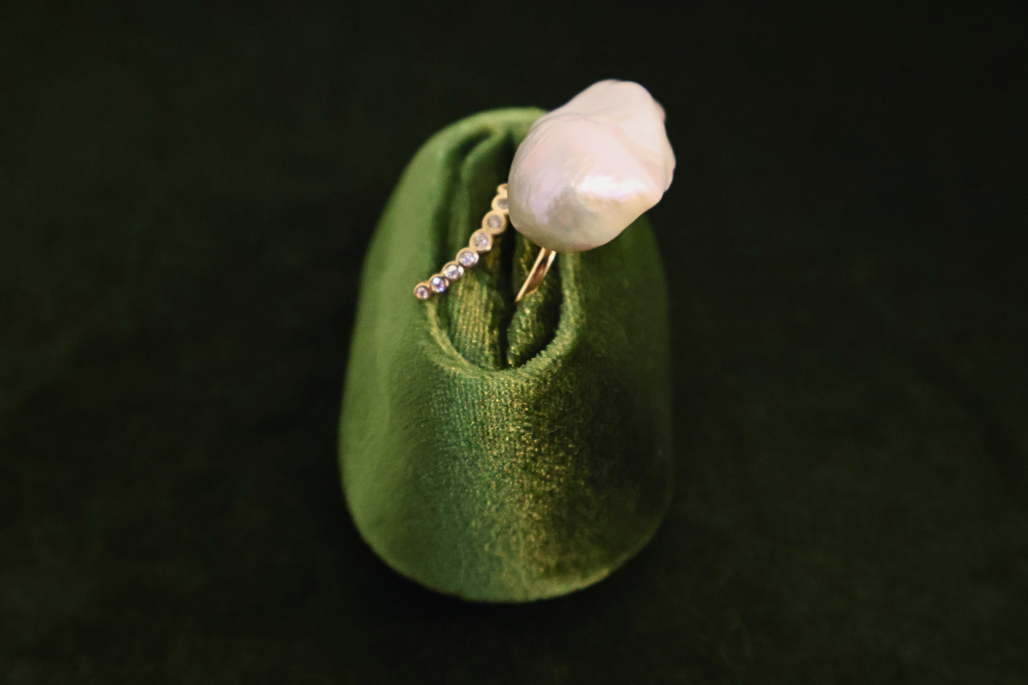 Halo Statement – Extra-Large Baroque Pearl Adjustable Ring with Pavé Halo
