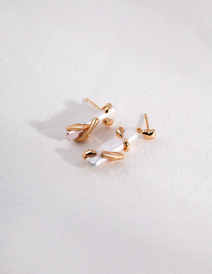 Fluid Baroque Pearl Stud Earrings in Gold and Sterling Silver | BARØ