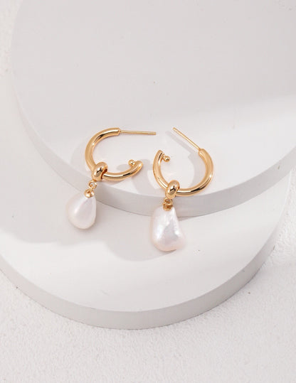 Baroque Pearl Hoop Drop Earrings in Gold | BARØ