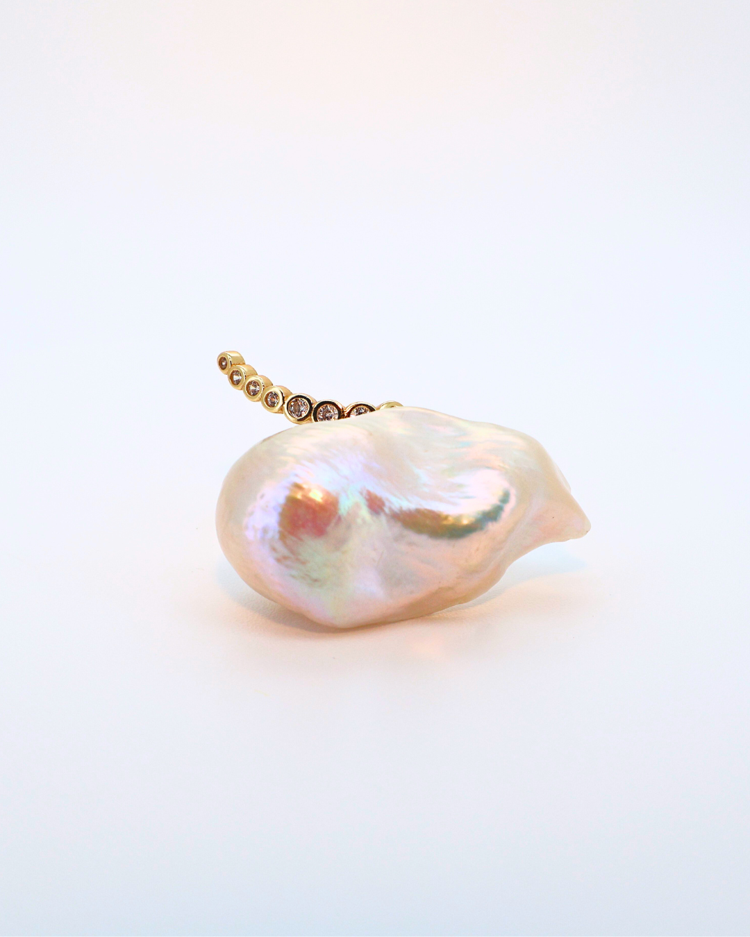 Halo Statement – Extra-Large Baroque Pearl Adjustable Ring with Pavé Halo
