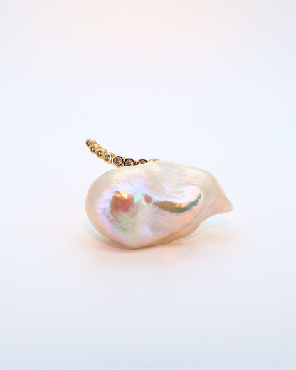 Halo Statement – Extra-Large Baroque Pearl Adjustable Ring with Pavé Halo