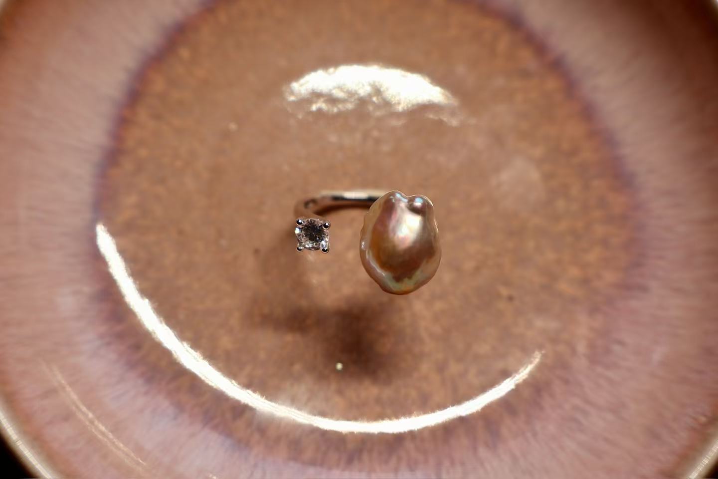 Blush Spark – Pink Baroque Pearl Adjustable Ring with Pavé Detail