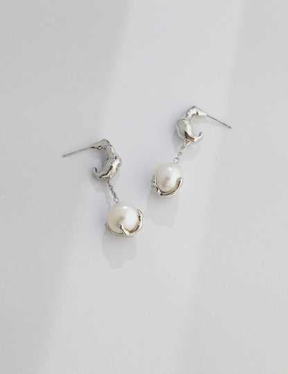 Fluid Sculptural Pearl Drop Earrings in Gold and Silver | BARØ