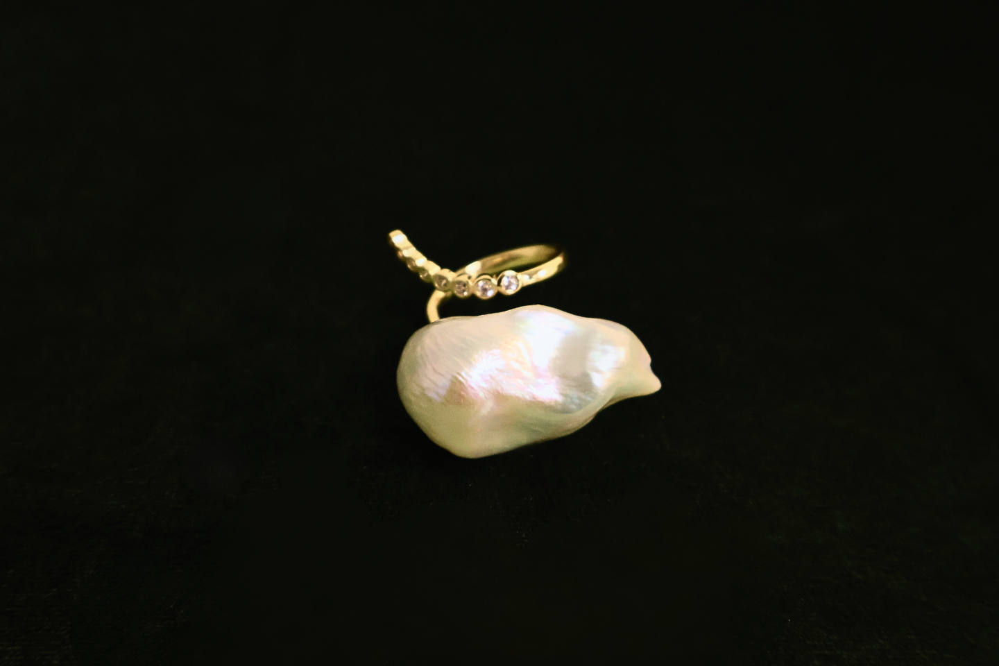 Halo Statement – Extra-Large Baroque Pearl Adjustable Ring with Pavé Halo